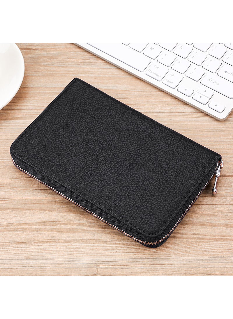 Genuine Leather RFID Anti-Magnetic Card Bag Cowhide Japanese-Style Account Book and Deposit Bag Multi-Function Wallet Long Wallet ID SetBlack first layer cowhide Black first layer cowhide