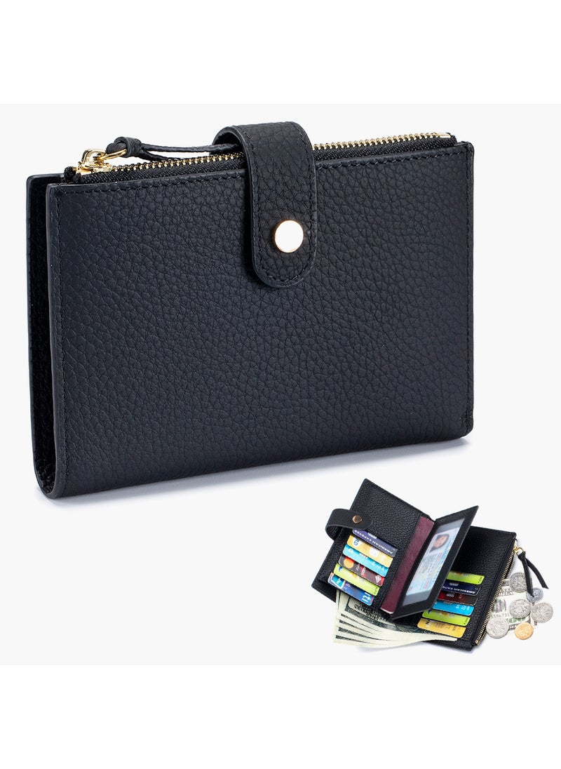 New Leather Womens Wallet Large Capacity Multi-Card HolderBlack Black