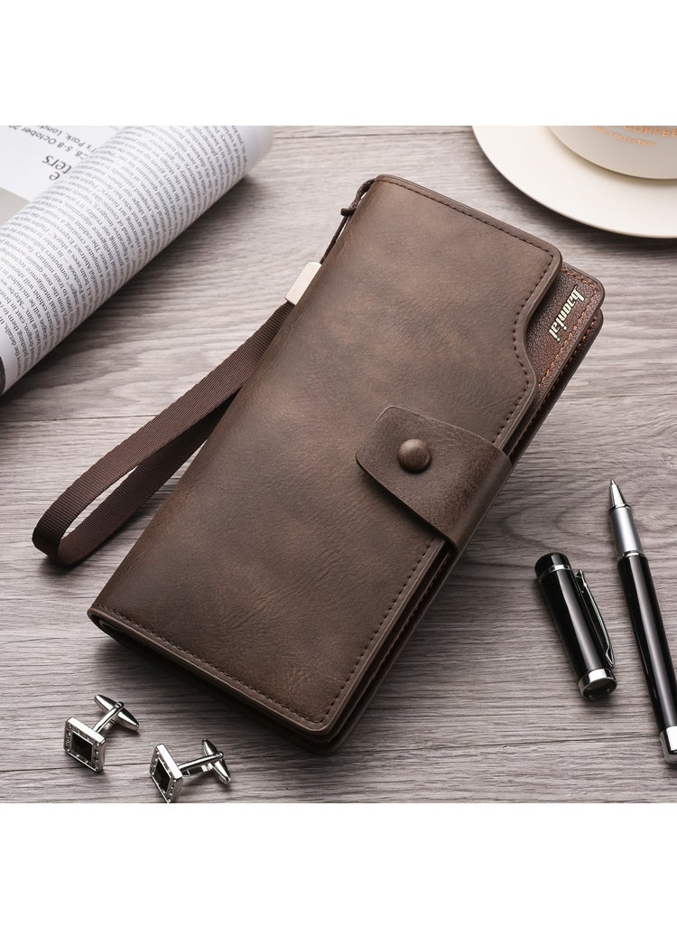 In Stock Mens Wallet Long Zipper Multifunctional Handbag Card Bag Wallet Mobile Phone Bag Mens Wallet Multi-Card SlotRetro Curry Retro Curry