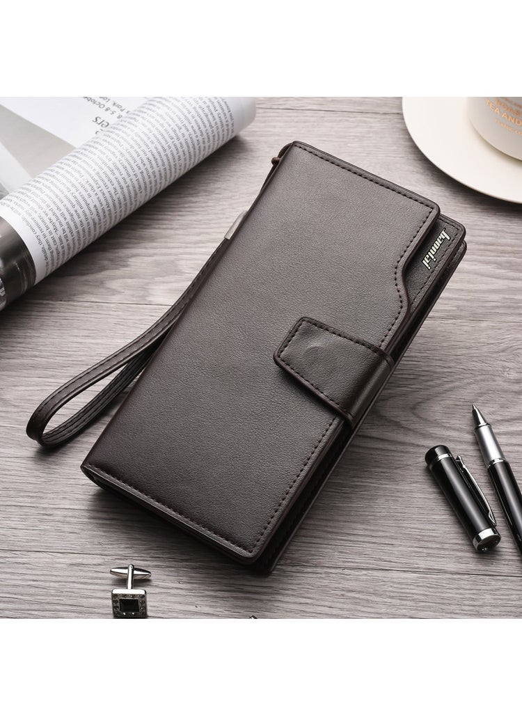 In Stock Mens Wallet Long Zipper Multifunctional Handbag Card Bag Wallet Mobile Phone Bag Mens Wallet Multi-Card SlotBusiness deep coffee Business deep coffee