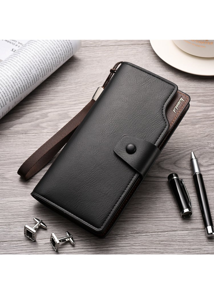 In Stock Mens Wallet Long Zipper Multifunctional Handbag Card Bag Wallet Mobile Phone Bag Mens Wallet Multi-Card SlotRetro Black Retro Black