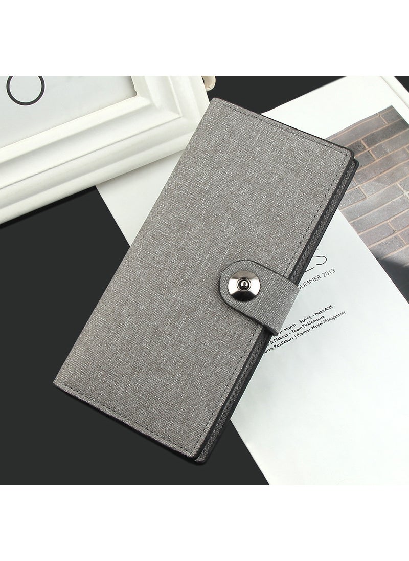 Mens Long Canvas Wallet with Magnetic Buckle and Multiple Card Slots127 button long gray 127 button long gray