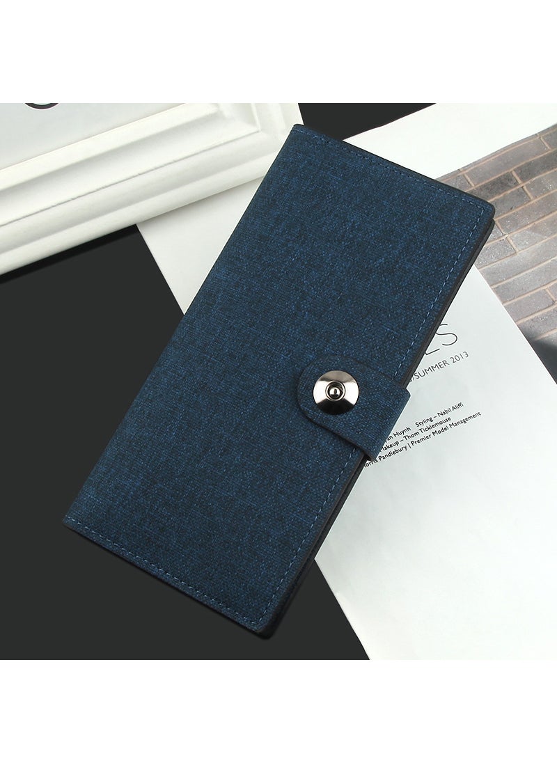 Mens Long Canvas Wallet with Magnetic Buckle and Multiple Card Slots127 button long blue 127 button long blue