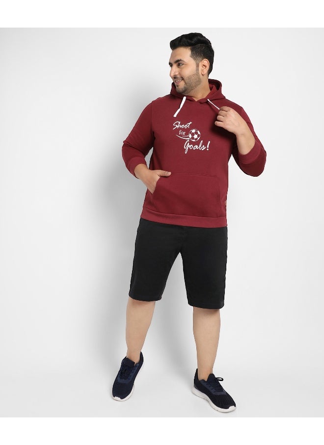 Instafab Plus Men's Maroon Red Shoot For Goals Hoodie With Kangaroo Pocket