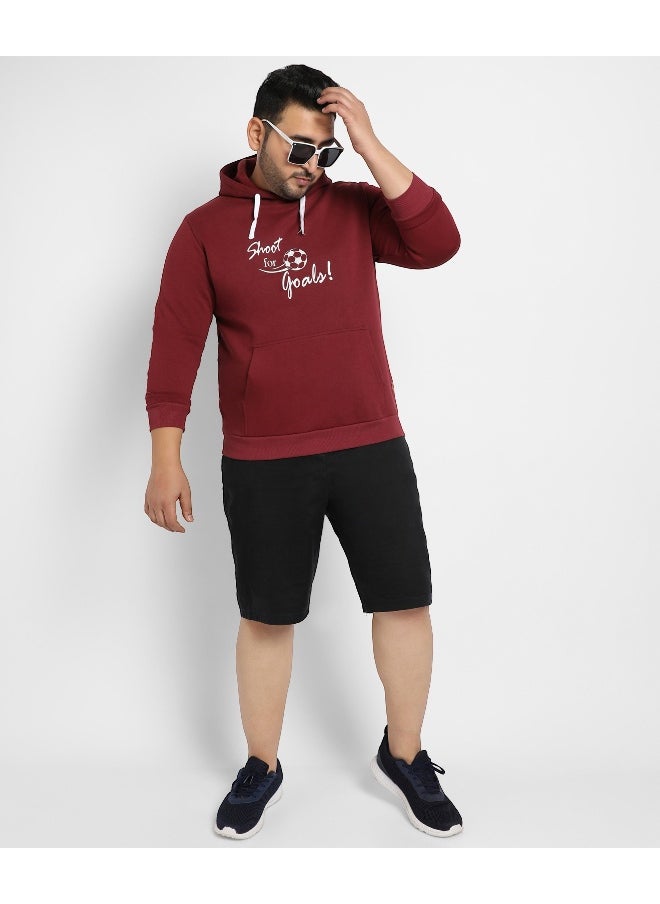 Instafab Plus Men's Maroon Red Shoot For Goals Hoodie With Kangaroo Pocket