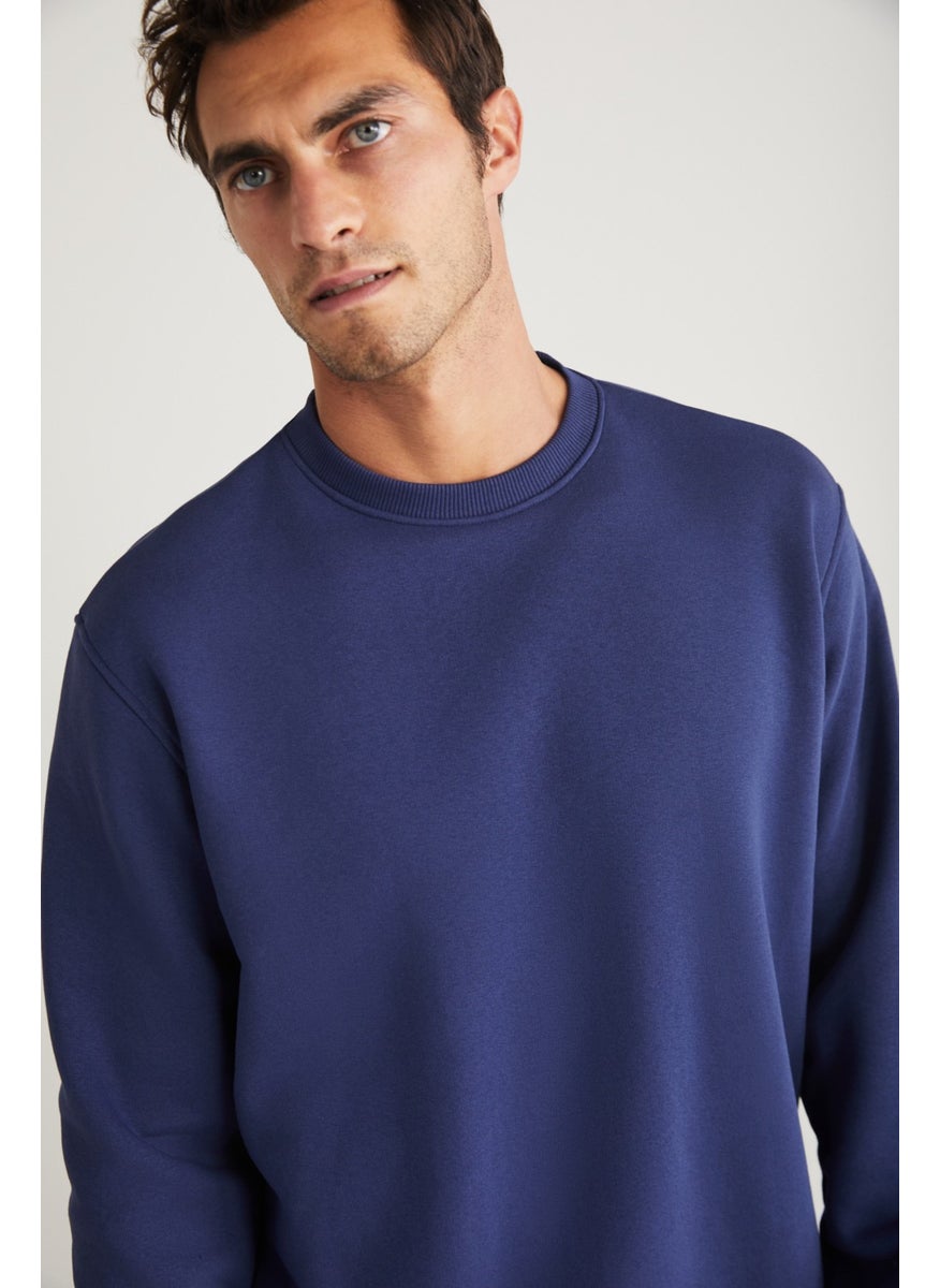 Travis Men's Soft Fabric Regular Fit Round Collar Navy Blue Sweatshirt