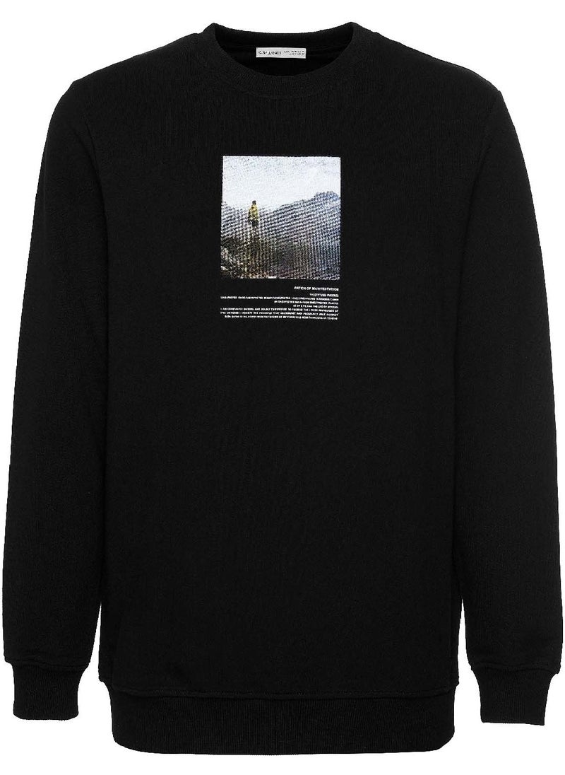 Winston Men's Regular Fit Painting Printed Black Sweatshirt