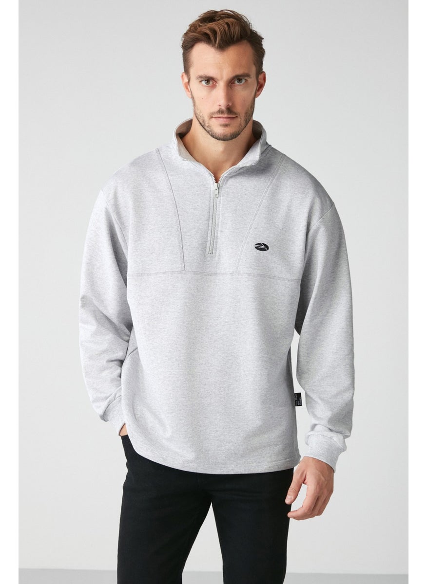 Radiant Men's Half Zipper Stand Collar Embroidered Sweatshirt