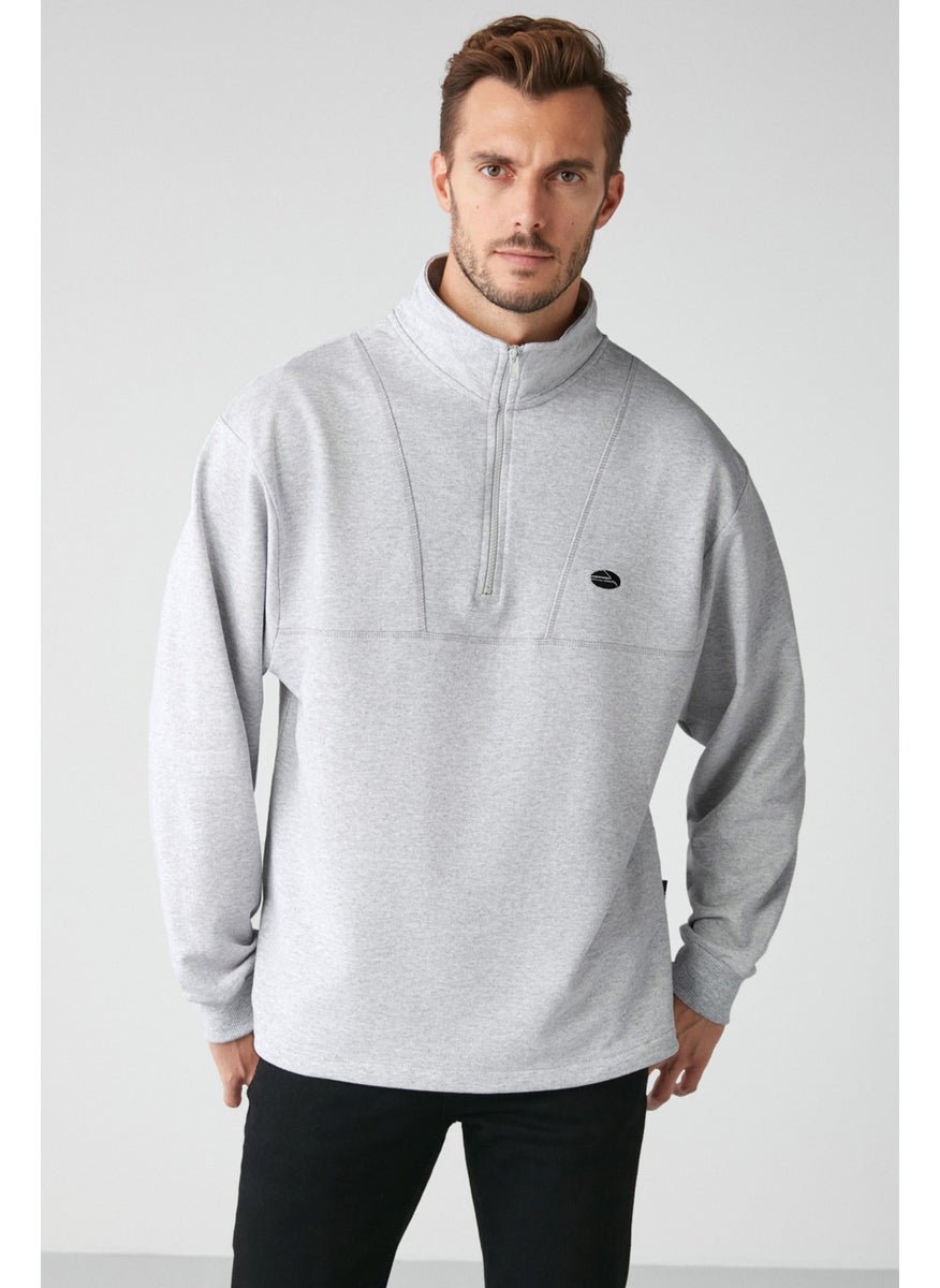 Radiant Men's Half Zipper Stand Collar Embroidered Sweatshirt