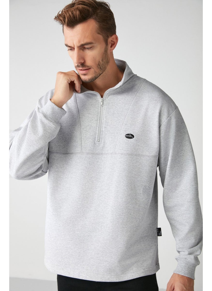 Radiant Men's Half Zipper Stand Collar Embroidered Sweatshirt