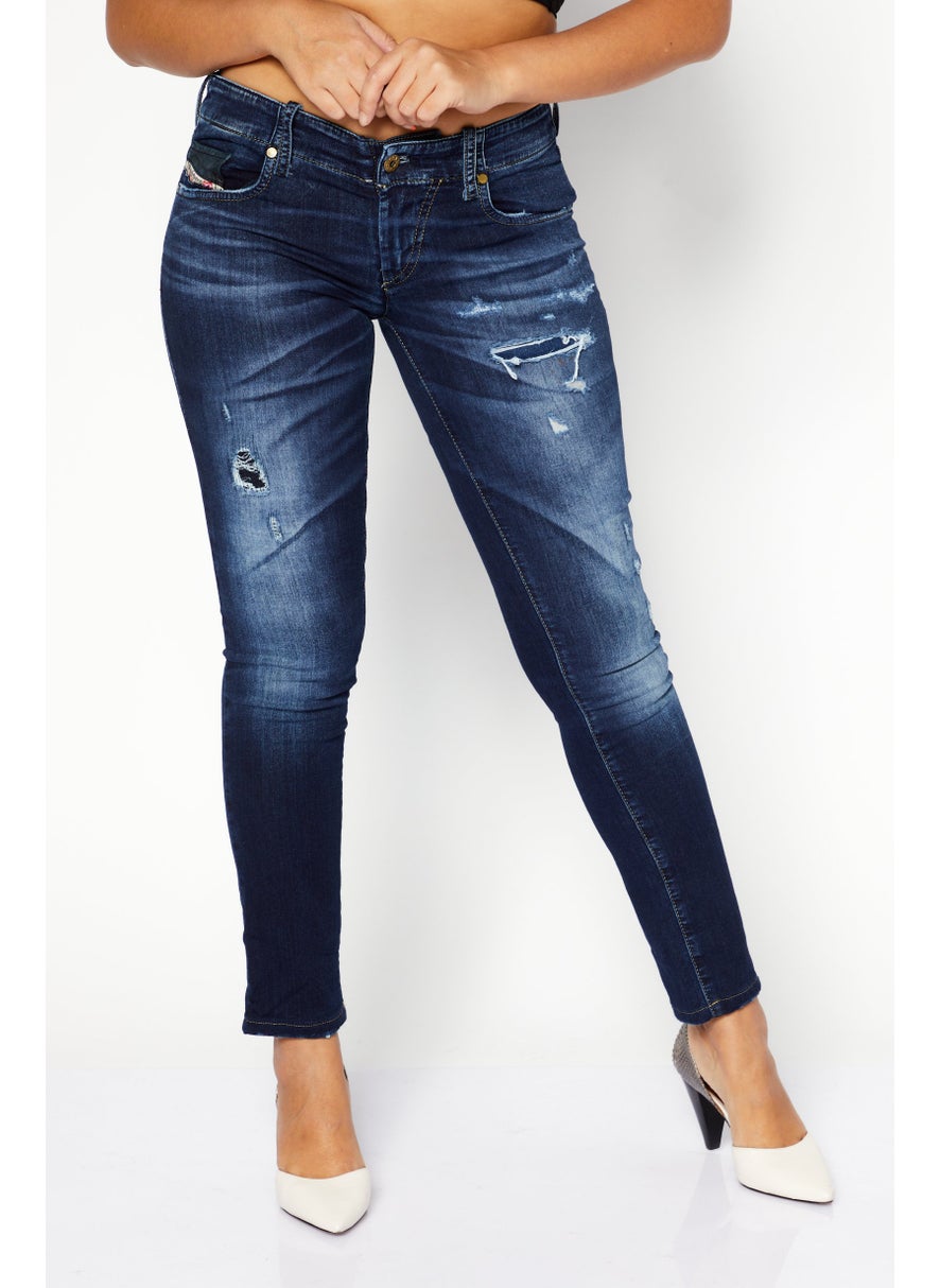 Women Super Skinny Fit Wash Stretchable Denim, Navy