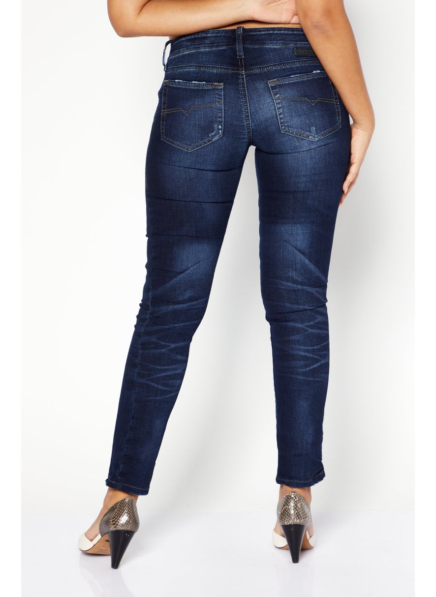 Women Super Skinny Fit Wash Stretchable Denim, Navy