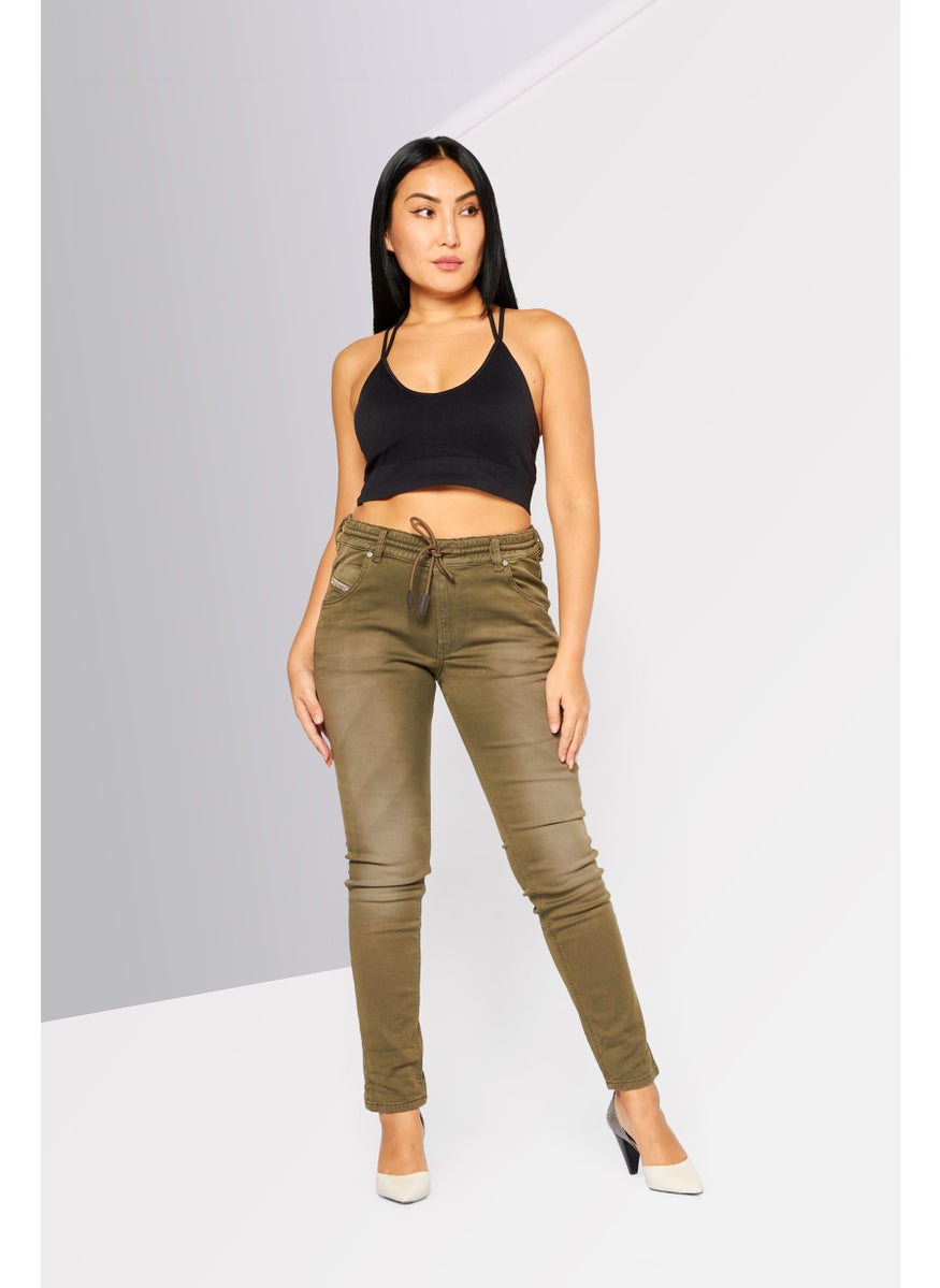 Women Regular Fit Washed Stretchable Denim Jogger Jeans, Olive