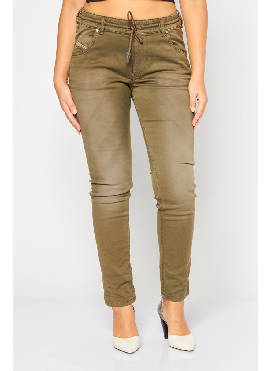 Women Regular Fit Washed Stretchable Denim Jogger Jeans, Olive