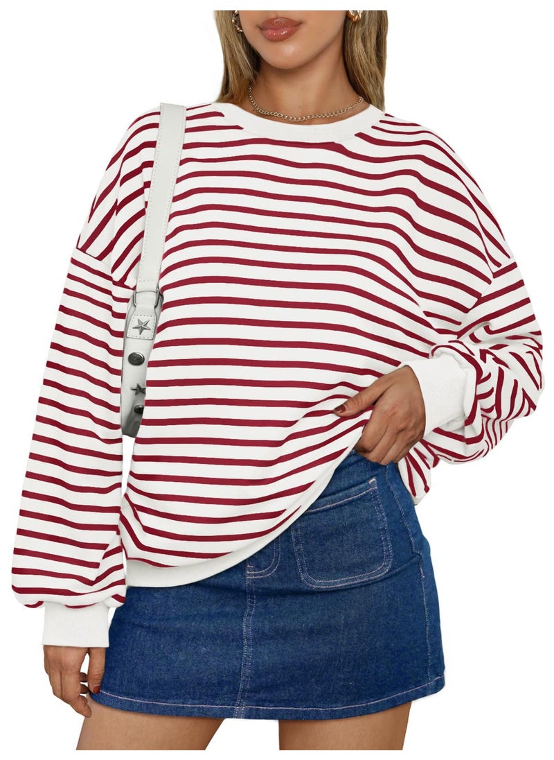 2024 Autumn Winter Striped Pullover Sweater Women Red