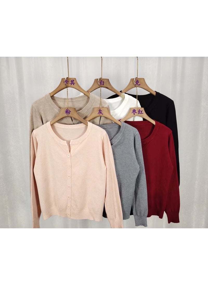 Autumn Winter Slim-Fit Knit Cardigan Pink