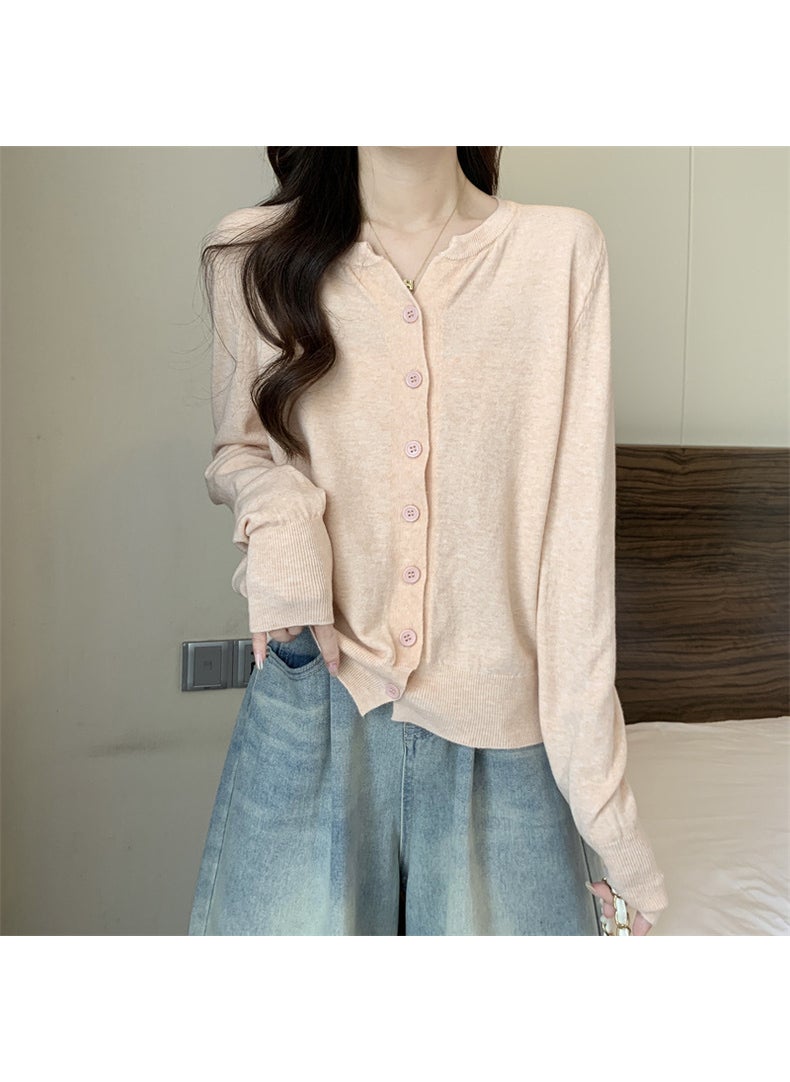 Autumn Winter Slim-Fit Knit Cardigan Pink