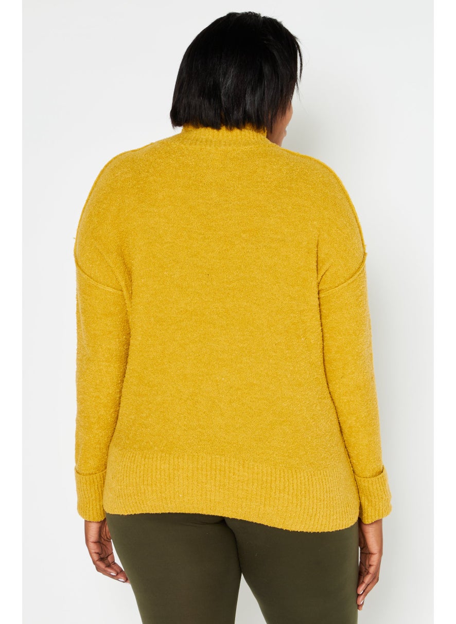 Women High Neck Knitted Sweater, Gold