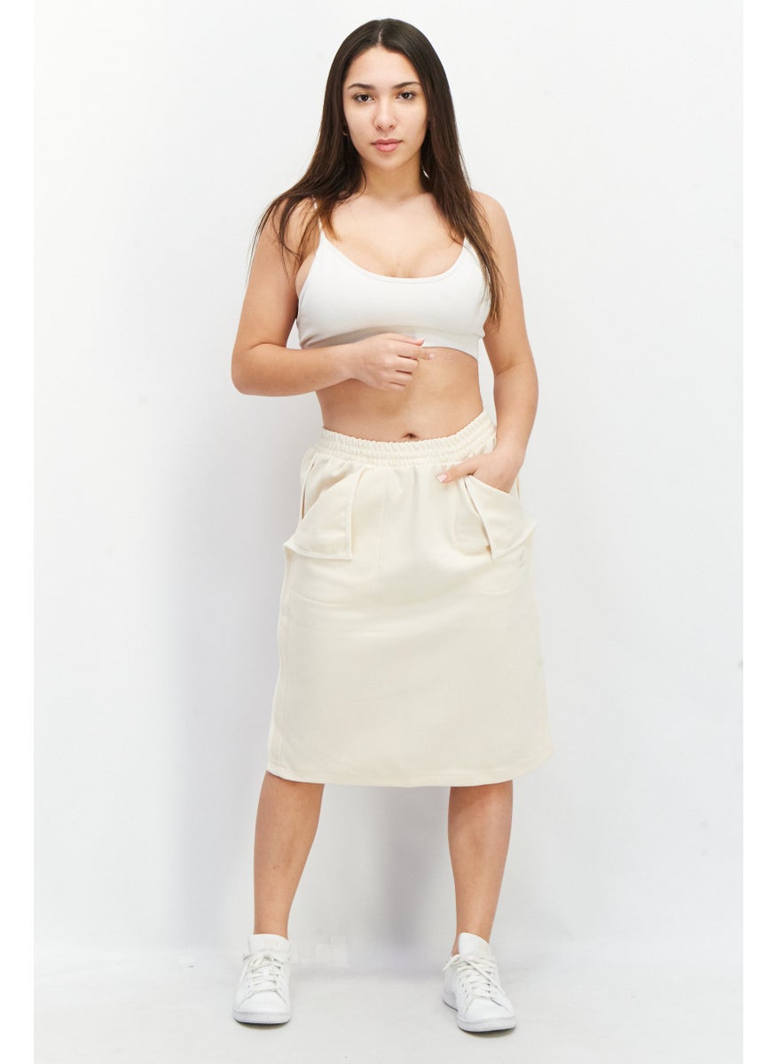 Women Sportswear Fit Embroidered Midi Skirt, Light Beige