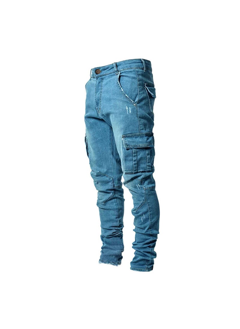 European Slim Fit Casual Mens Denim Jeans Light blue