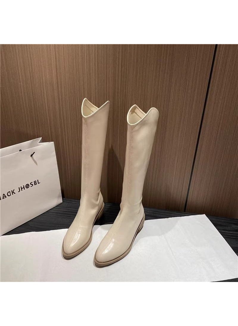 2023 Cowboy Knight Boots for WomenCreamy-white 38 [comfortable and not tired feet]] Creamy-white 38 [comfortable and not tired feet]]