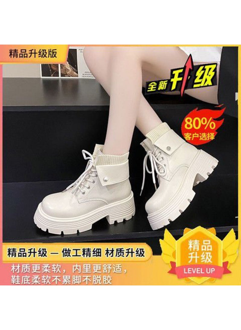 Martin boots for women 2023 autumn and winter New British style retro fleece-lined all-match soft bottom short thick bottom short boots fashionCreamy-white thick velvet Creamy-white thick velvet