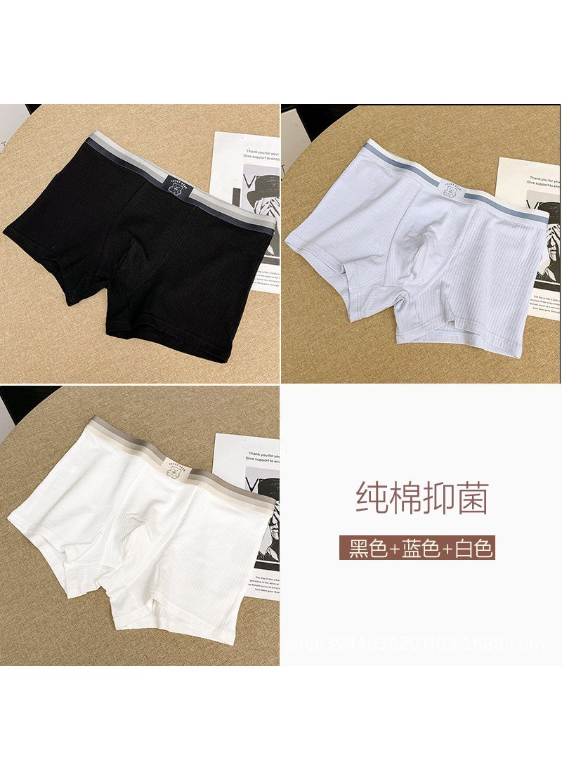 Factory Direct pure cotton mens underwear antibacterial boxers boxers boys shorts spring and summer TikTok Kuaishou(3 pieces required) bear thread cotton [Blue + Black + White]] (3 pieces required) bear thread cotton [Blue + Black + White]]