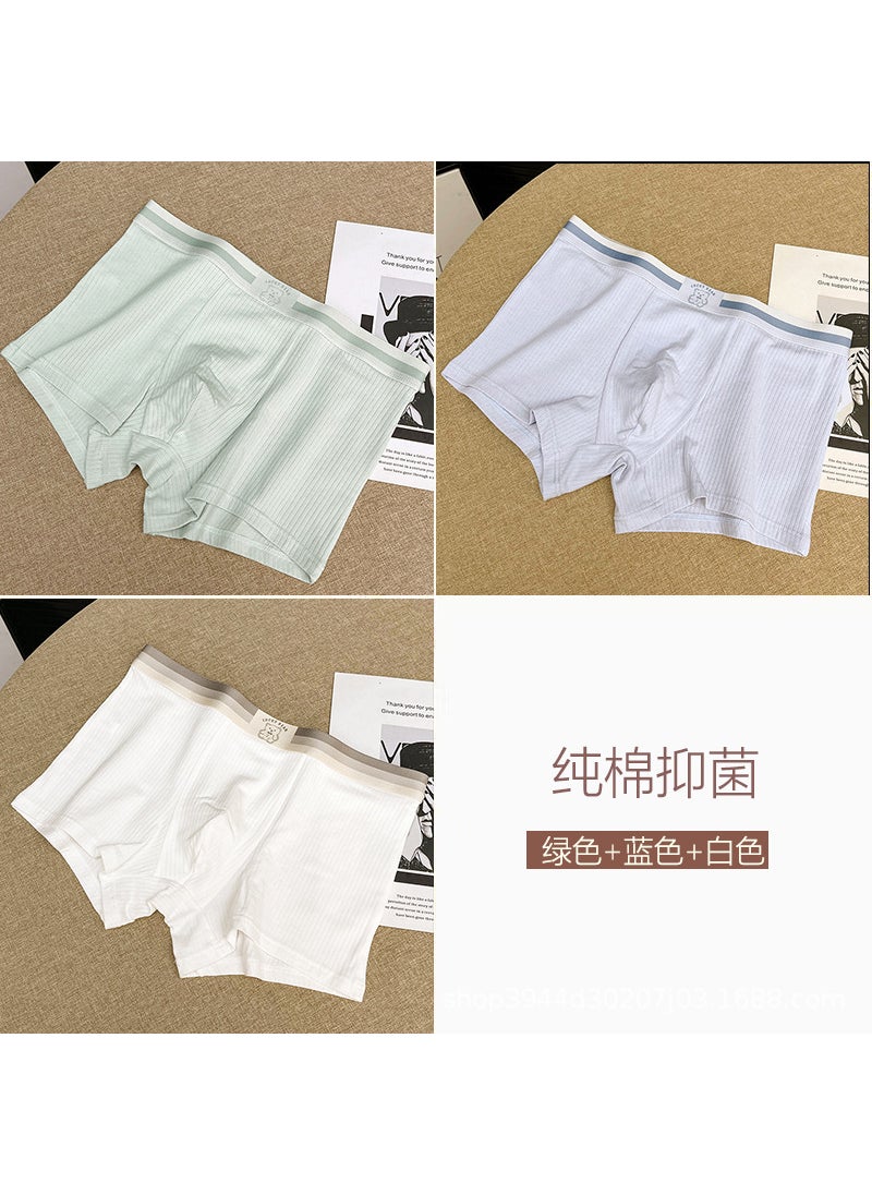 Factory Direct pure cotton mens underwear antibacterial boxers boxers boys shorts spring and summer TikTok Kuaishou(3 pieces required) bear thread cotton [Blue + Green + White]] (3 pieces required) bear thread cotton [Blue + Green + White]]