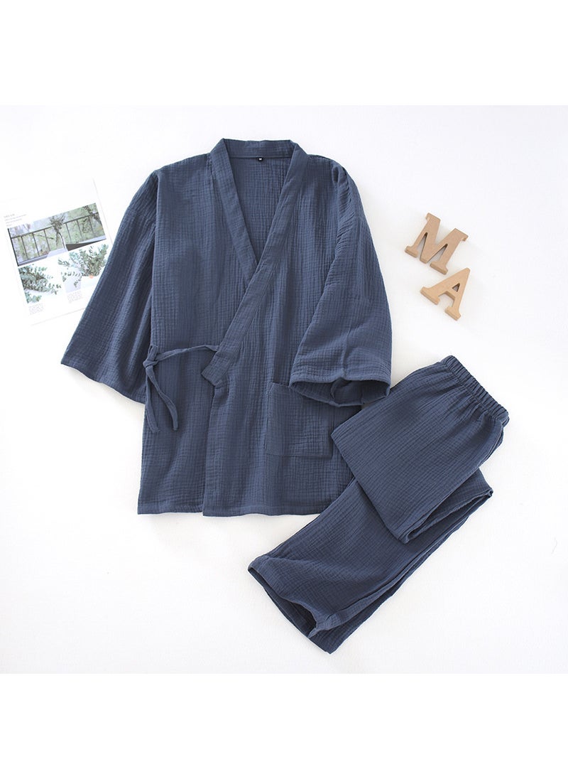 Couples Japanese Crinkle Loungewear Plus Size Sauna Pajamas SetMen's Crepe Cropped Kimono Men's Crepe Cropped Kimono