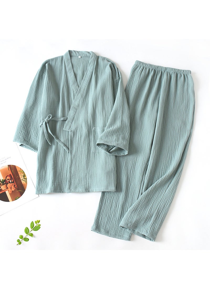 Couples Japanese Crinkle Loungewear Plus Size Sauna Pajamas SetWomen's Bean Green Crepe Kimono Women's Bean Green Crepe Kimono