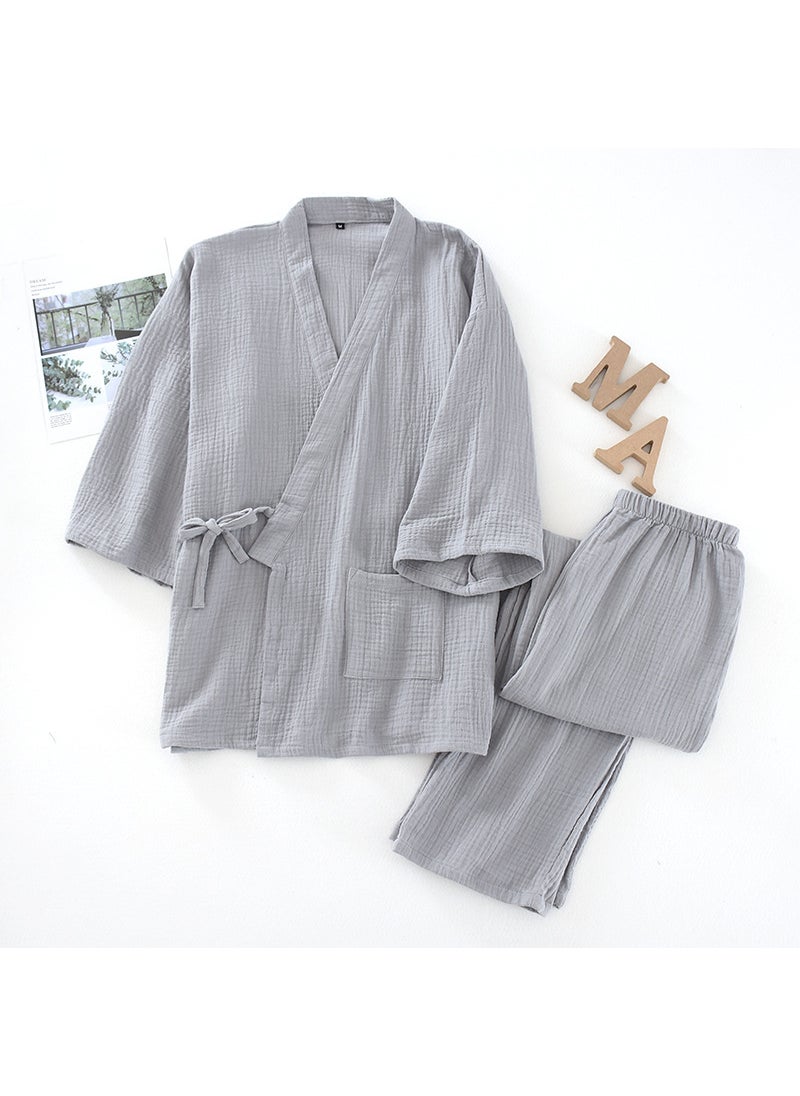 Couples Japanese Crinkle Loungewear Plus Size Sauna Pajamas SetMen's Grey Crepe Kimono Men's Grey Crepe Kimono