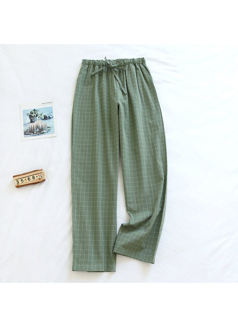 Couples Cotton Lounge Pants Plaid Thin Summer PajamasWomen's Green-Single Plaid Pants Women's Green-Single Plaid Pants