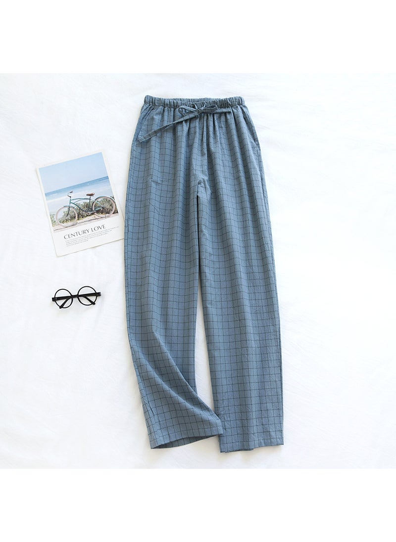 Couples Cotton Lounge Pants Plaid Thin Summer PajamasMen's Blue-Single Plaid Pants Men's Blue-Single Plaid Pants