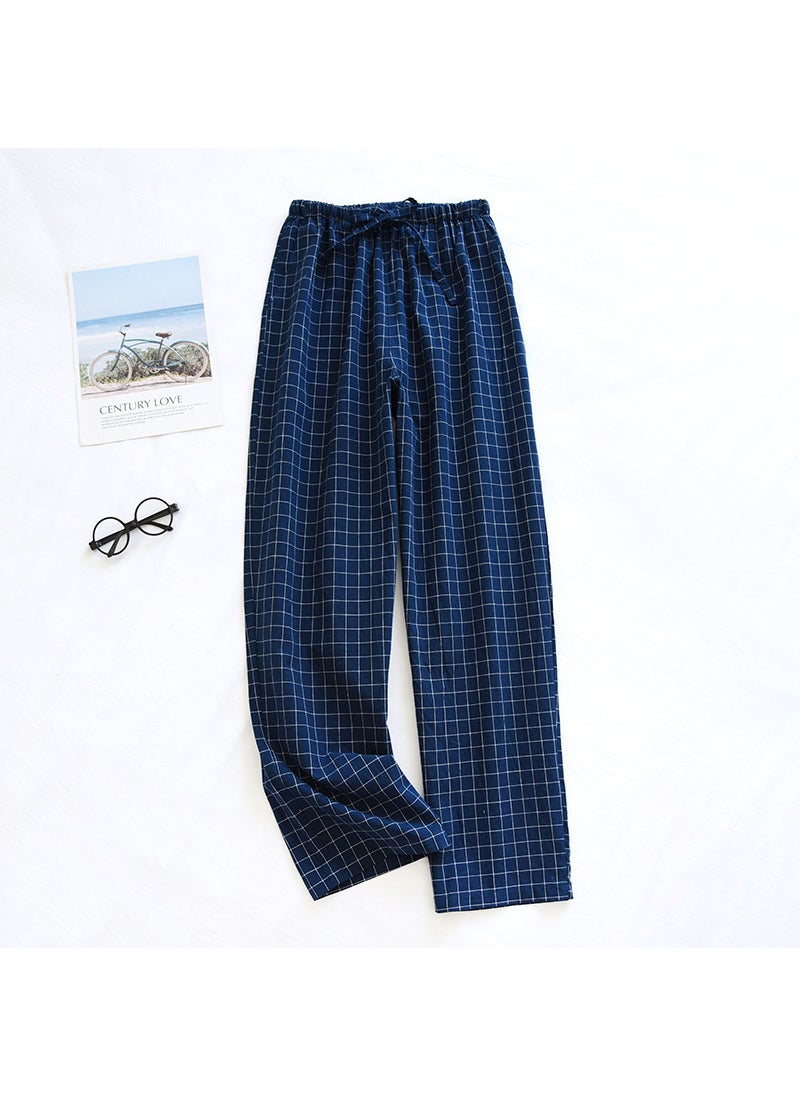 Couples Cotton Lounge Pants Plaid Thin Summer PajamasMen's Blue-Single Paid Pants Men's Blue-Single Paid Pants