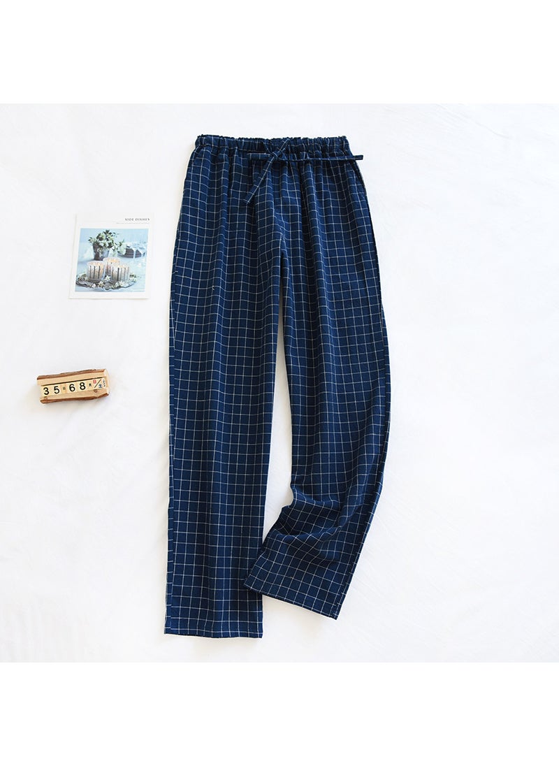 Couples Cotton Lounge Pants Plaid Thin Summer PajamasWomen's Blue-Single Paid Pants Women's Blue-Single Paid Pants