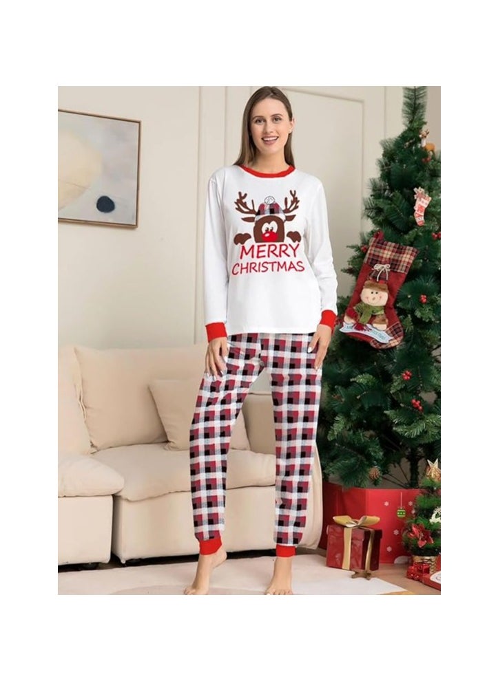 Merry Christmas Pajama Family Set | White T-shirt & Red Plaid Pants Sleepwear | Holiday PJs for Men | Festive Christmas Sleepwear for Christmas Morning & Relaxation