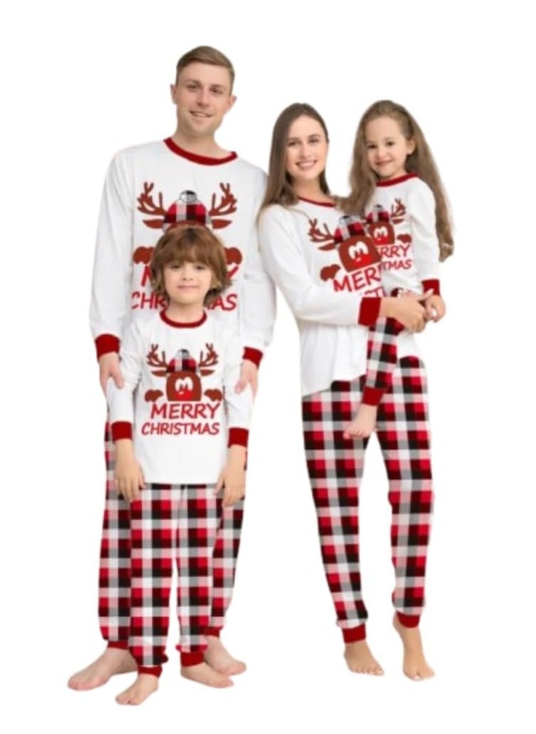 Merry Christmas Pajama Family Set | White T-shirt & Red Plaid Pants Sleepwear | Holiday PJs for Men | Festive Christmas Sleepwear for Christmas Morning & Relaxation