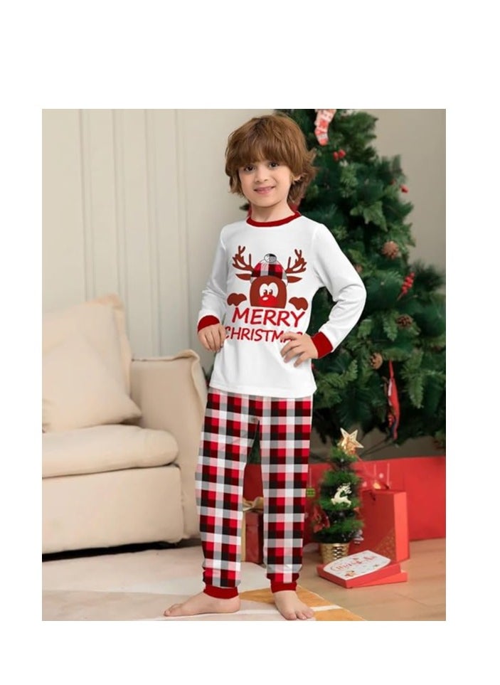 Merry Christmas Pajama Family Set | White T-shirt & Red Plaid Pants Sleepwear | Holiday PJs for Men | Festive Christmas Sleepwear for Christmas Morning & Relaxation