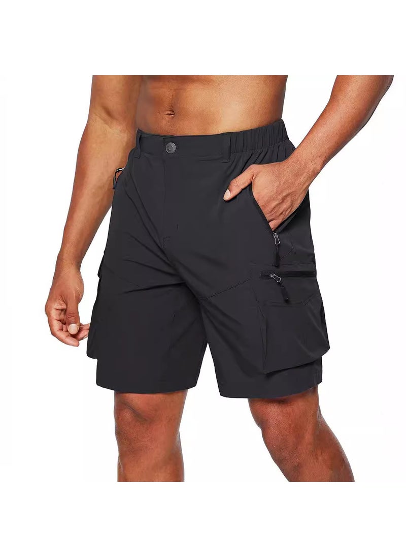 2022 Mens Cargo Shorts Big Size Zipper Multi-Pocket Black