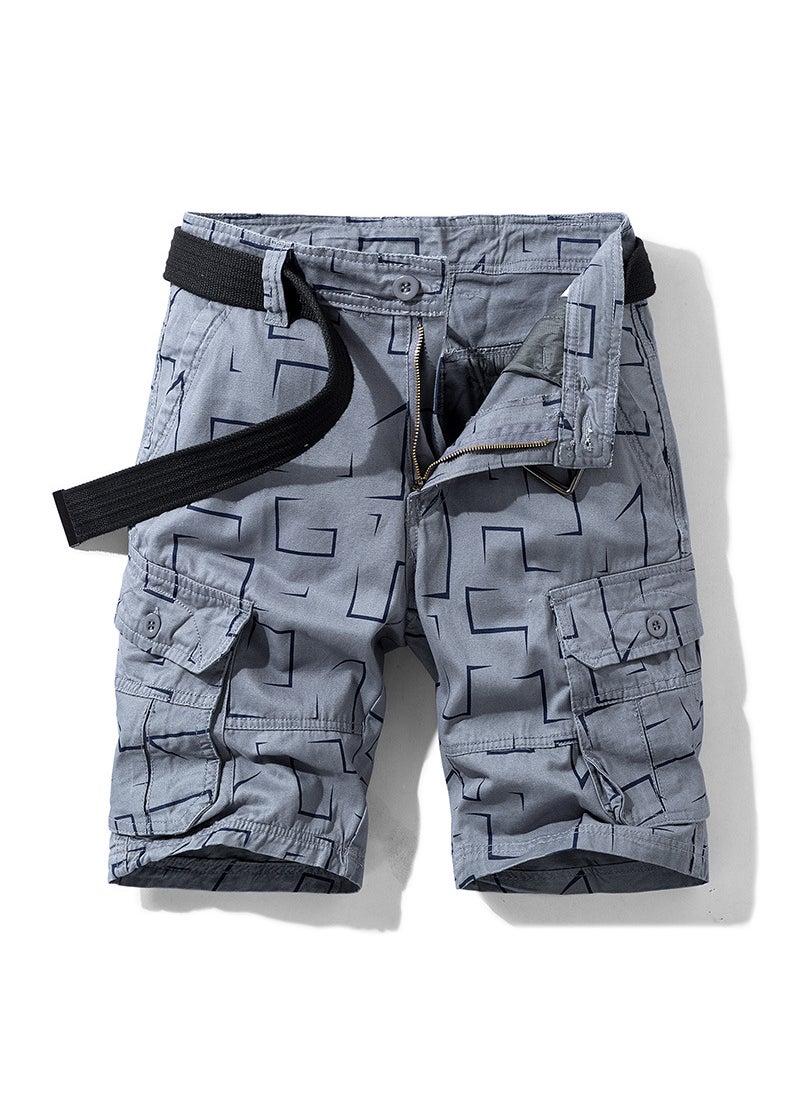 2024 Summer Mens Cargo Shorts Casual Straight-Leg Grey