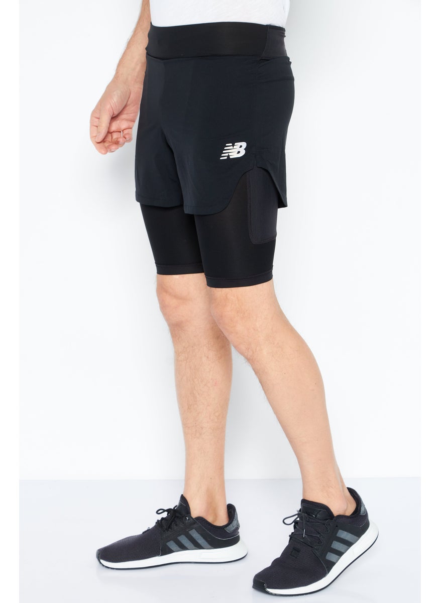 Men Athletic Fit Drawstring Training Shorts, Black