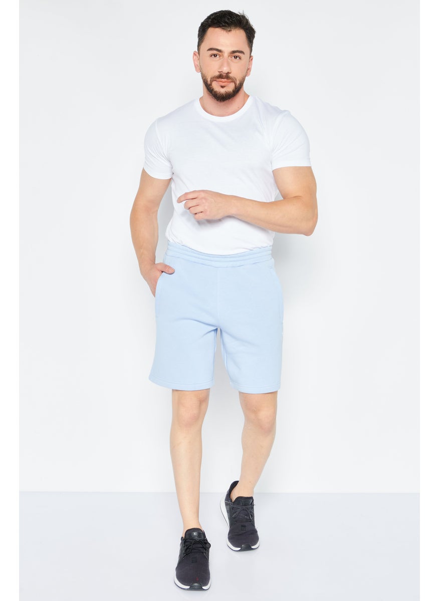 Men Sportswear Fit Embroidered Logo Outdoor Shorts, Sky Blue