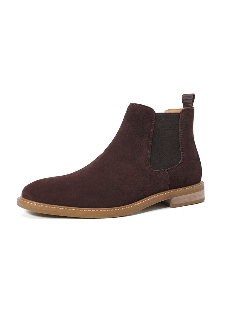 New mens shoes Chelsea boots mens slip-on fashion boots plus size suede short boots mens genuine leather suede boots menDark brown Dark brown