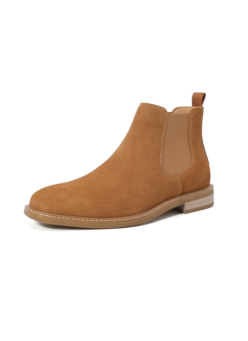 New mens shoes Chelsea boots mens slip-on fashion boots plus size suede short boots mens genuine leather suede boots menCamel Camel