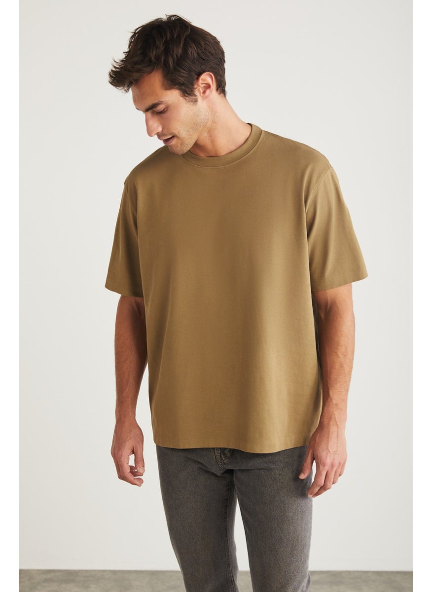 Blas Men's Crew Neck Cotton Camel T-Shirt