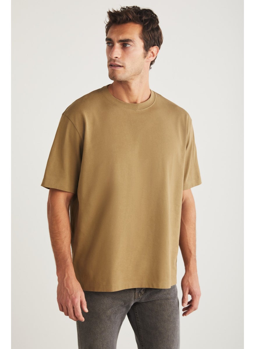 Blas Men's Crew Neck Cotton Camel T-Shirt