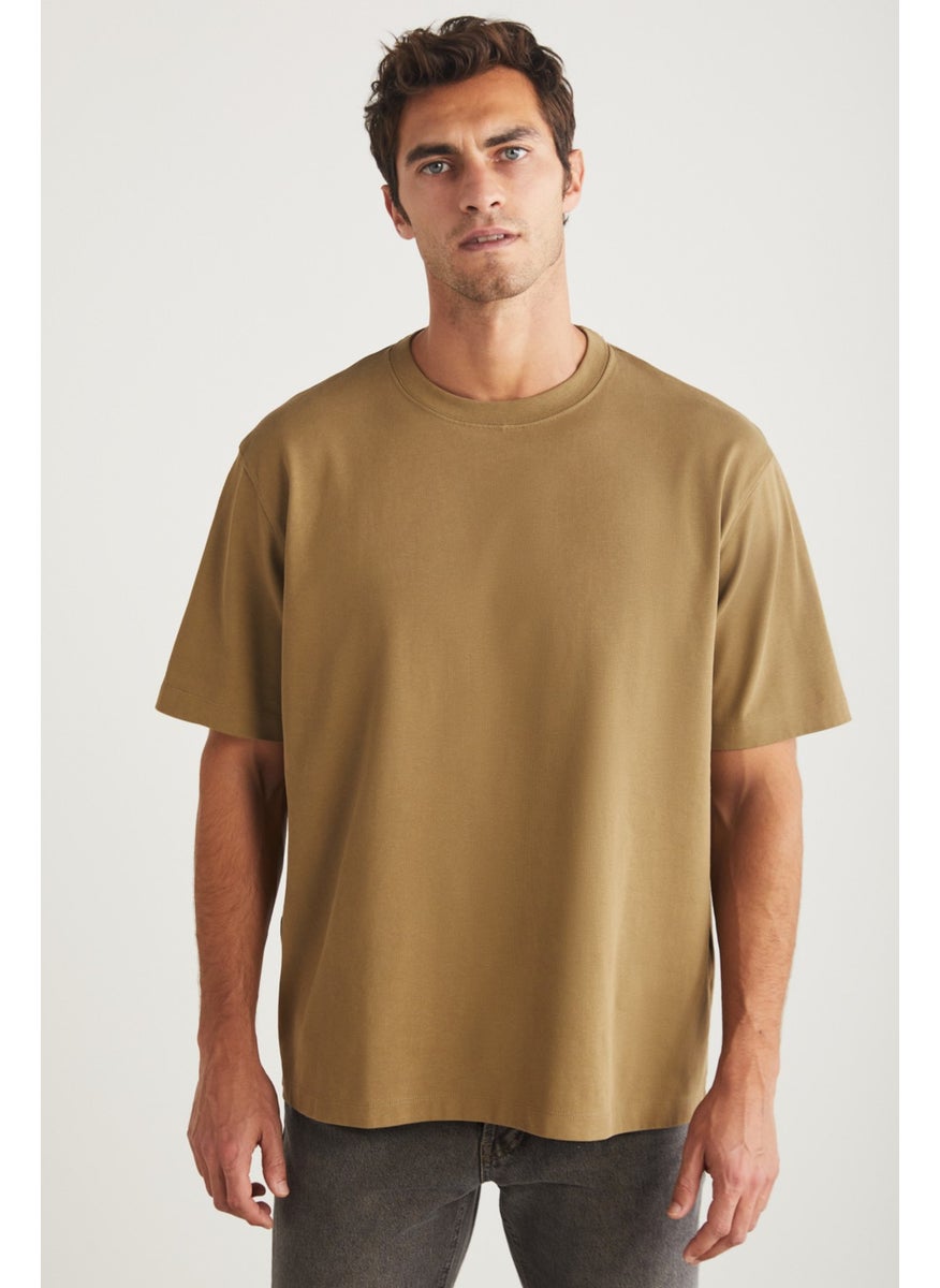 Blas Men's Crew Neck Cotton Camel T-Shirt