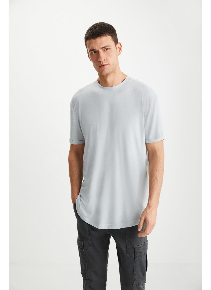 Oscar Men's Long Fit Flowing Fabric Light Gray T-Shirt