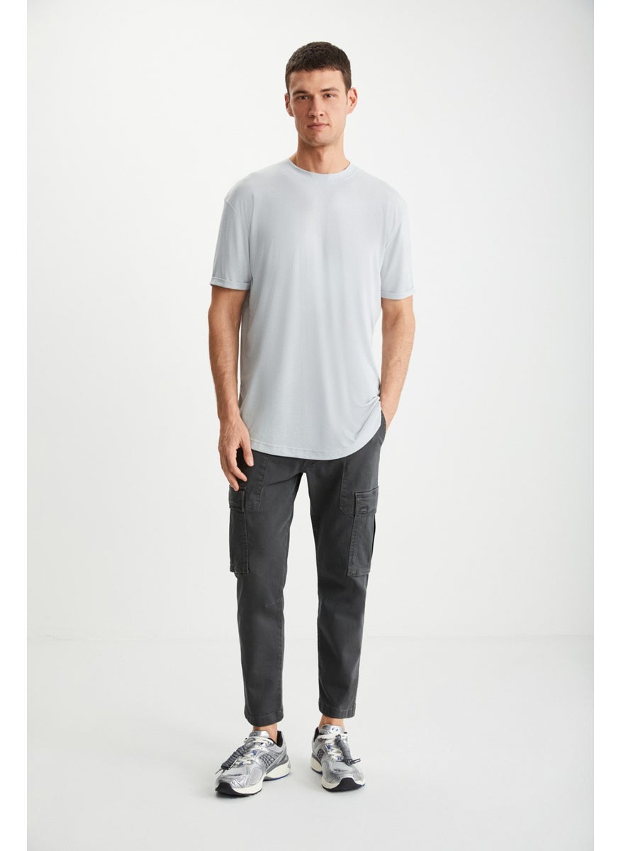 Oscar Men's Long Fit Flowing Fabric Light Gray T-Shirt