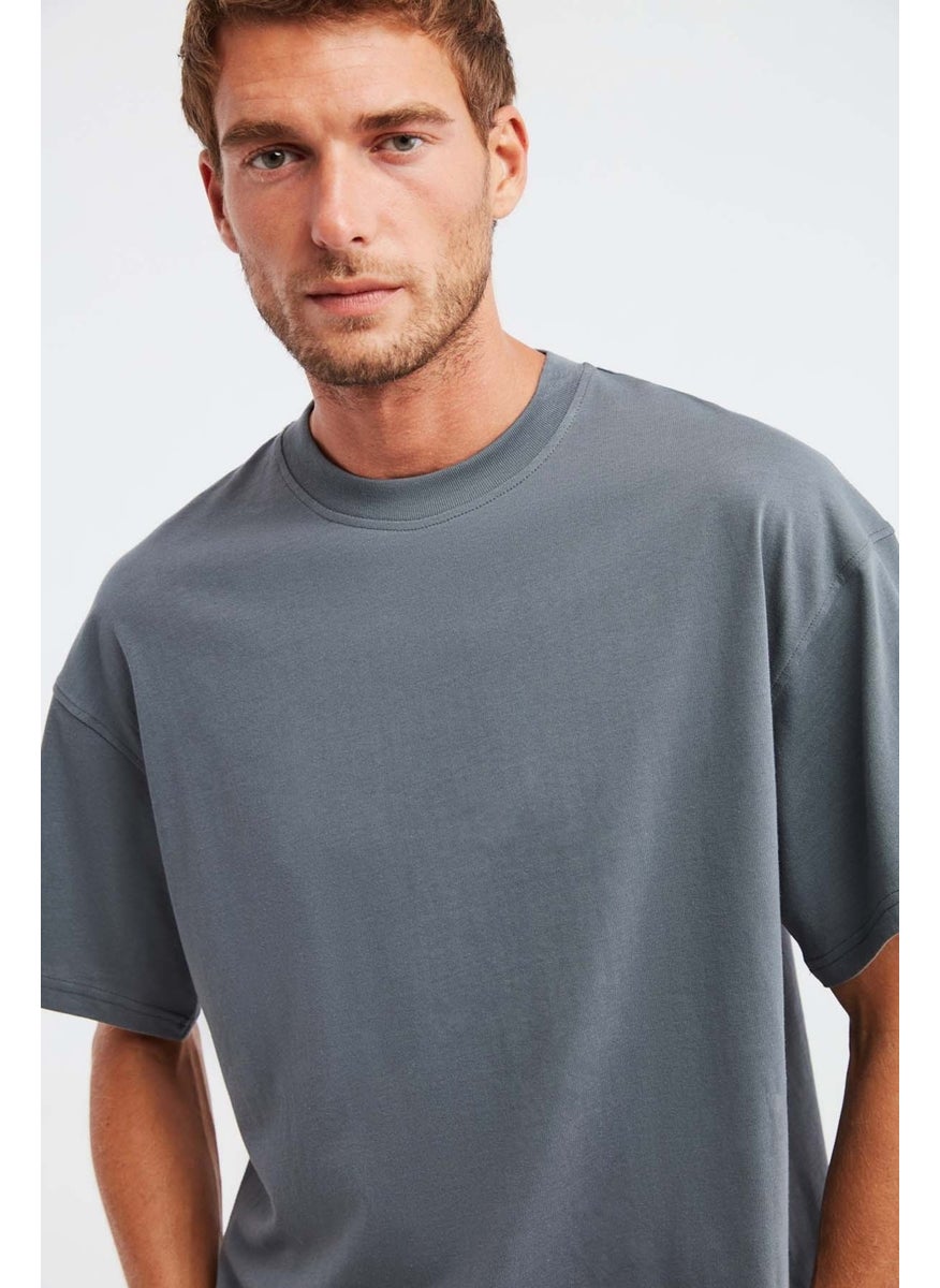 Jett Men's Oversize Fit 100% Cotton Thick Textured Light Gray T-shirt